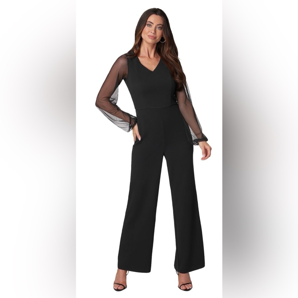Women's bebe V-Neck Jumpsuit With Powermesh Sleeve Size L